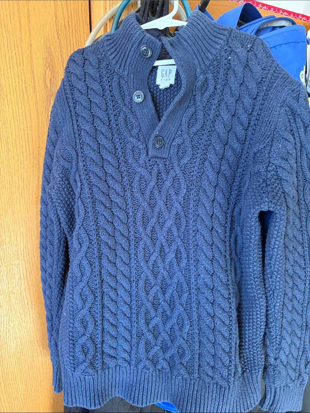GAP Navy Boys Cable-Knit Button Mock Neck Sweater
